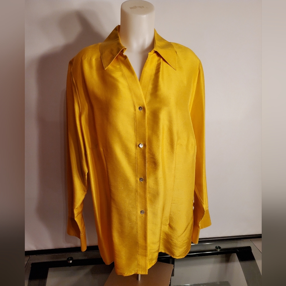 Robbie Bee 1X Gold Yellow 100% Silk Blouse